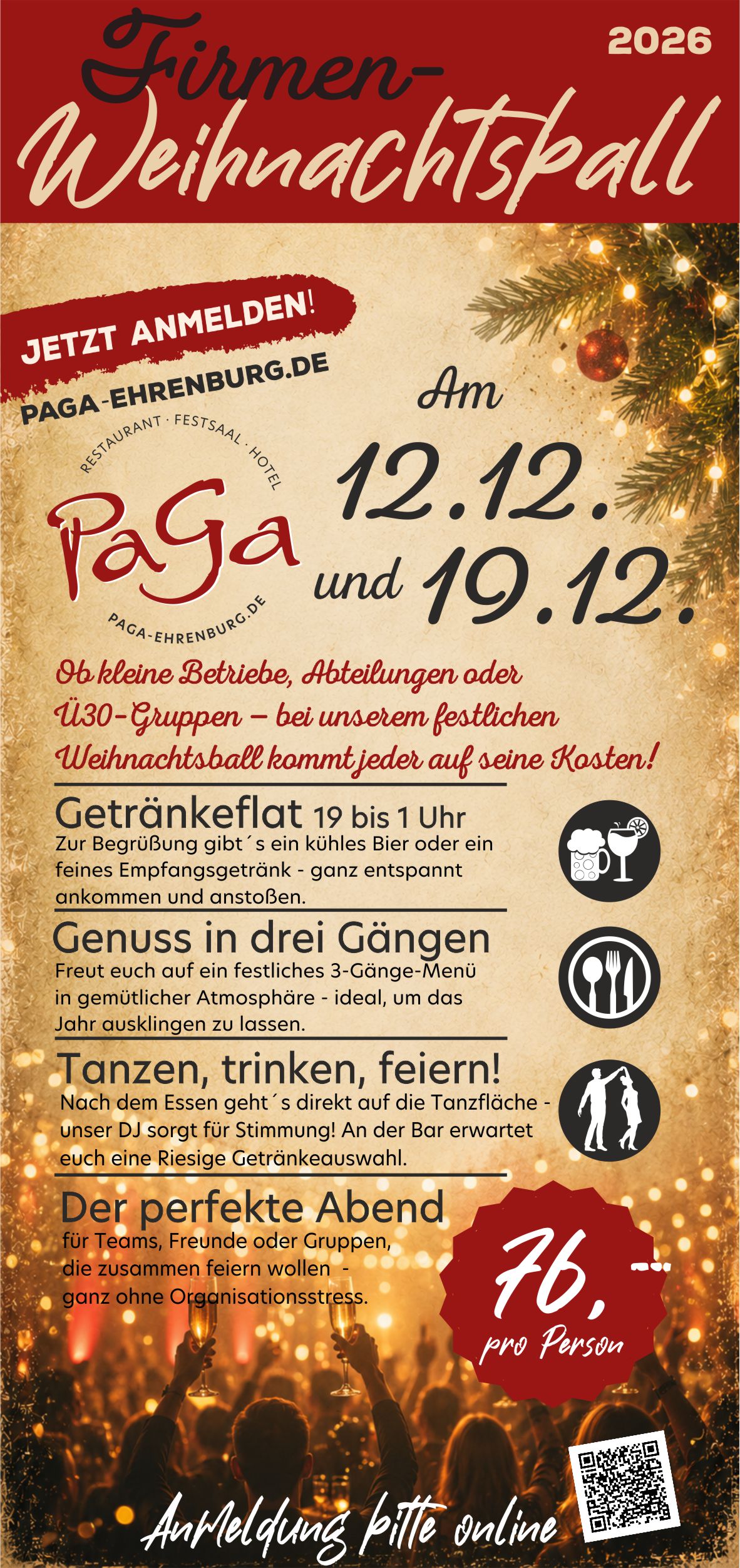 Weihnachtsball Paga 2026 Flyer Weihnachten, Firmen, Party, X-MAS Party, Weihnachtsball, Weichnachtsfeier, Sulingen, Twistringen, Diepholz, Bassum